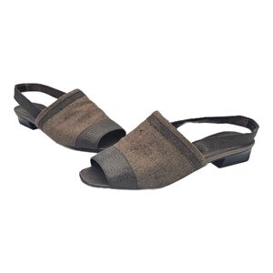 Vintage Bally Linen Leather Slingback Sandals Brown Size 5